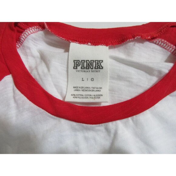 Victoria's Secret Pink Long Sleeve Lightweight T-Shirt Tee White Red Blue Large - Picture 3 of 3